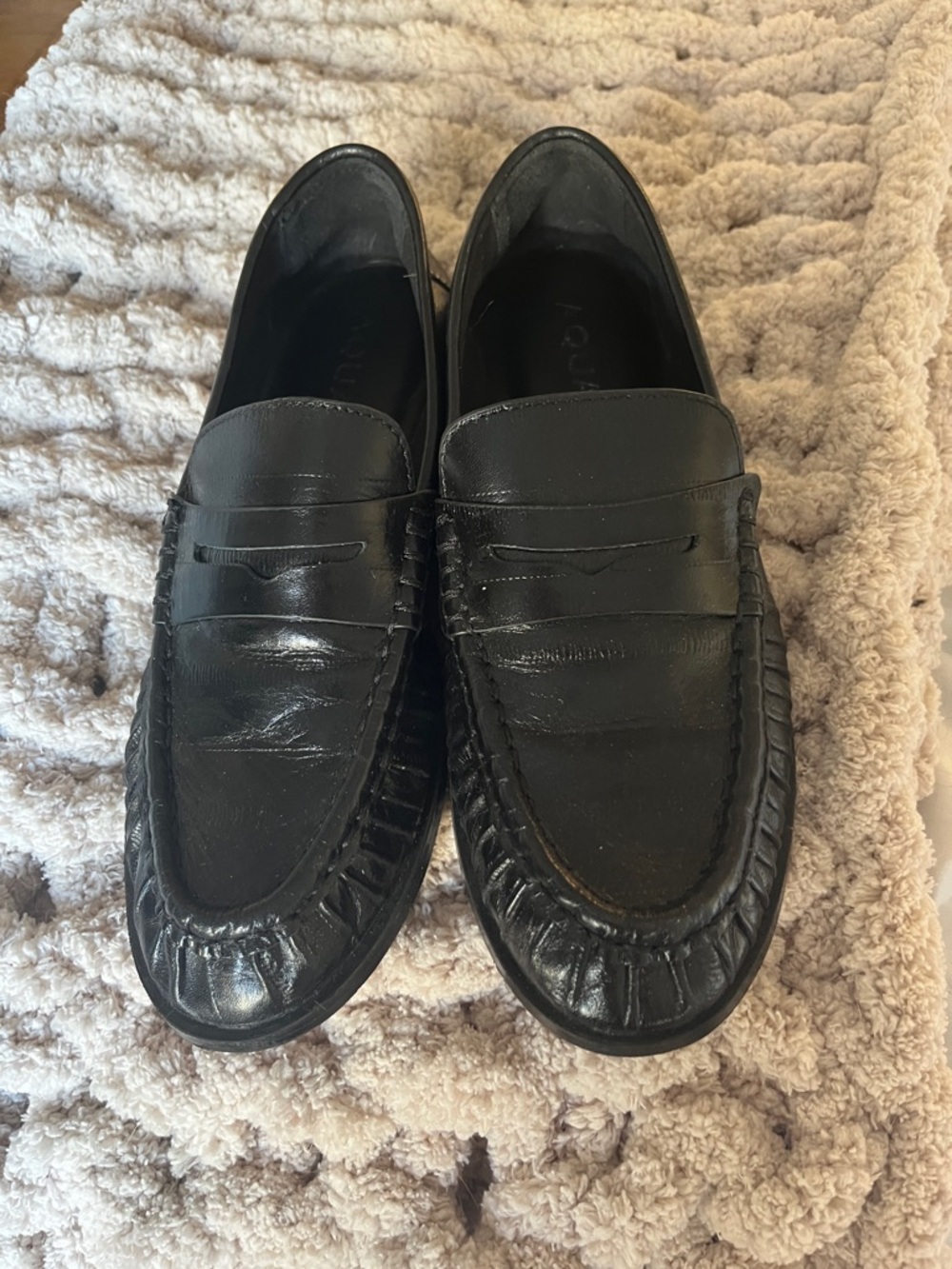 Aqua Black Leather Penny Loafers for women
